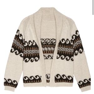 THE GREAT. The Greek Key Lodge Wool Knit Cardigan in Cream